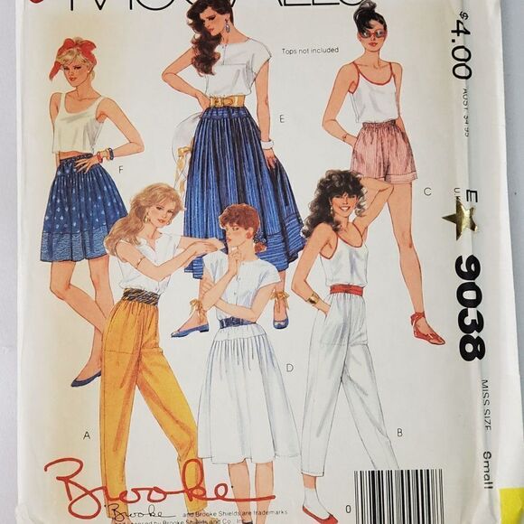 Vintage 80s McCalls Pattern 9038 Skirt Shorts Pants Brooke Shields Sz S Uncut - Picture 1 of 2
